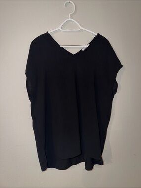 Lavish Black V-Neck Draped Blouse